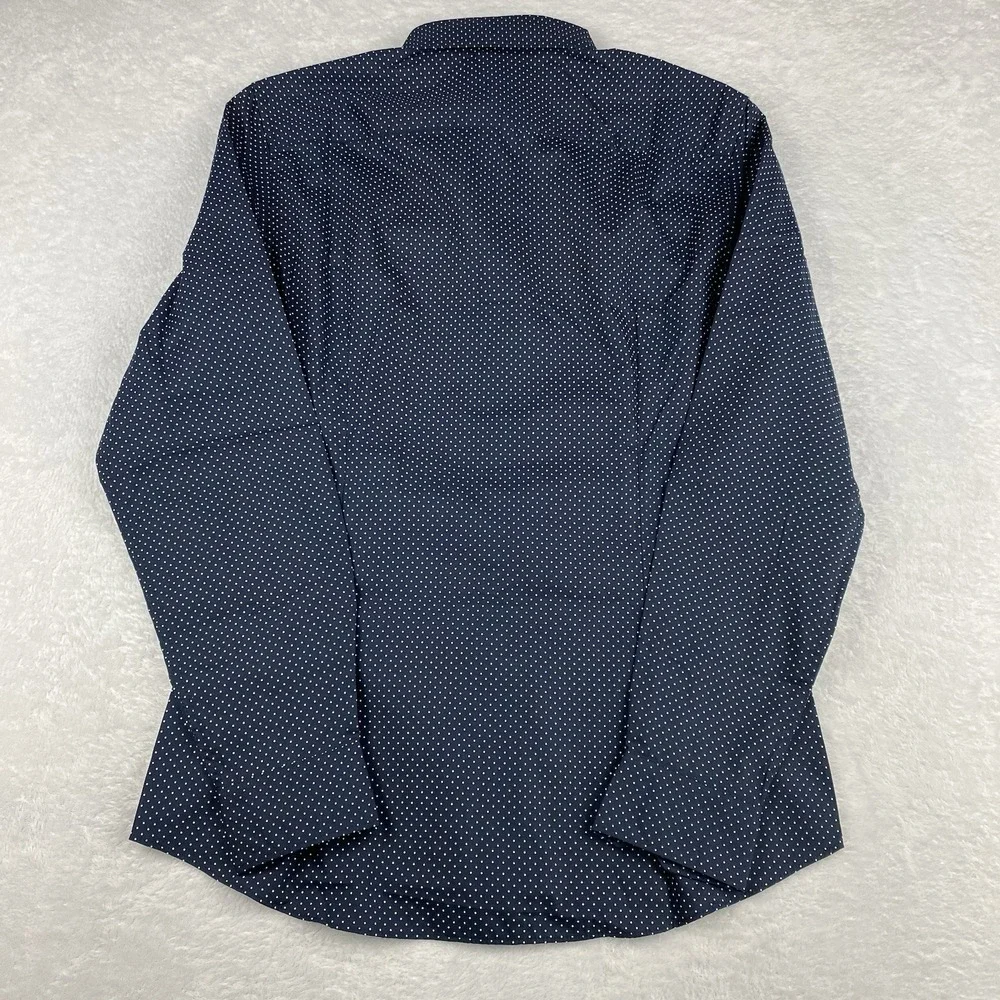 H&M Dress Shirt Mens Small Navy Blue w/White Dots Slim Fit Easy Iron NWT!